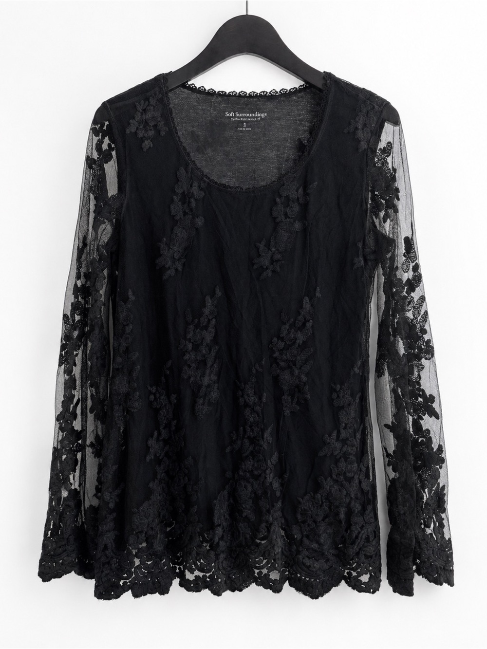 Soft Surroundings Charcoal Gray Lace Tunic Blouse XS